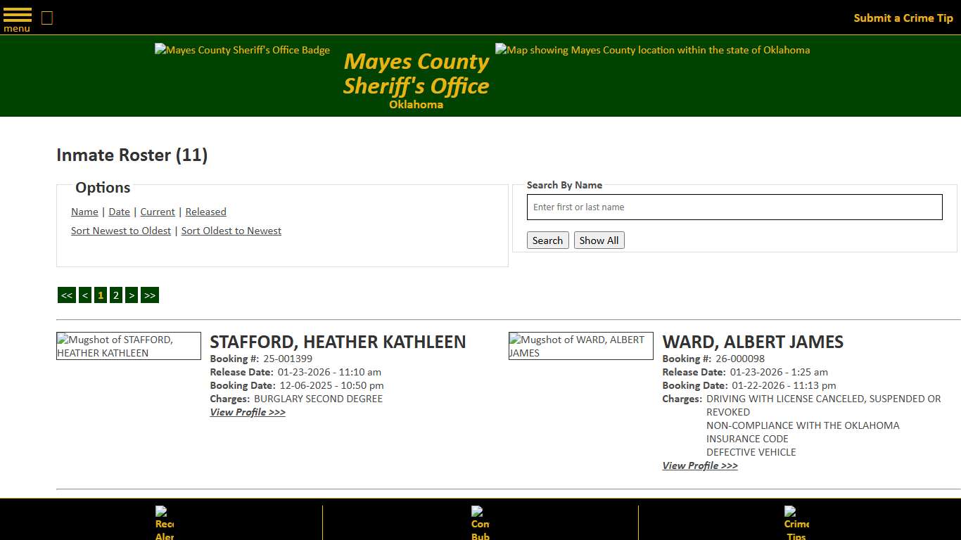 Inmate Roster - Released Inmates Booking Date Descending - Mayes County, OK Sheriff