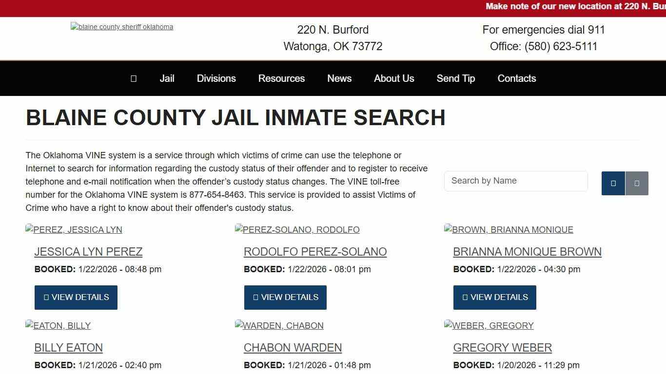 Inmate Search - Blaine County Sheriff's Office Oklahoma Watonga, OK